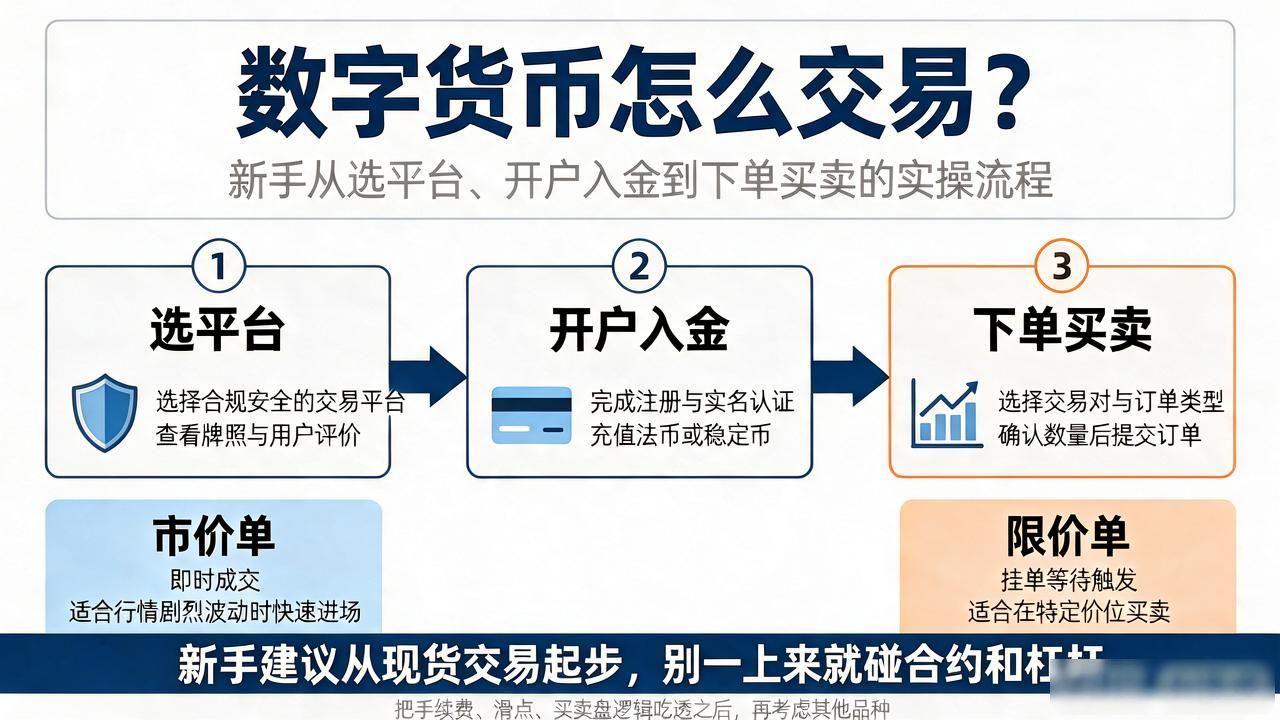 数字货币怎么交易？新手从选平台、开户入金到下单买卖的实操流程